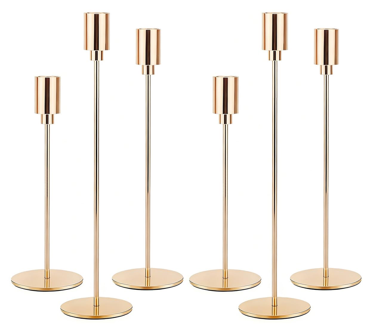 Gold Kerzenhalter Set 6, Kandelaber Stabkerzen 32/27/22CM, Dekorativer Vintage-Kerzenhalter aus Metall für Kaminsimse, Hochzeiten, Abendessen, Geburtstage, Tischmitte, Wohnkultur
