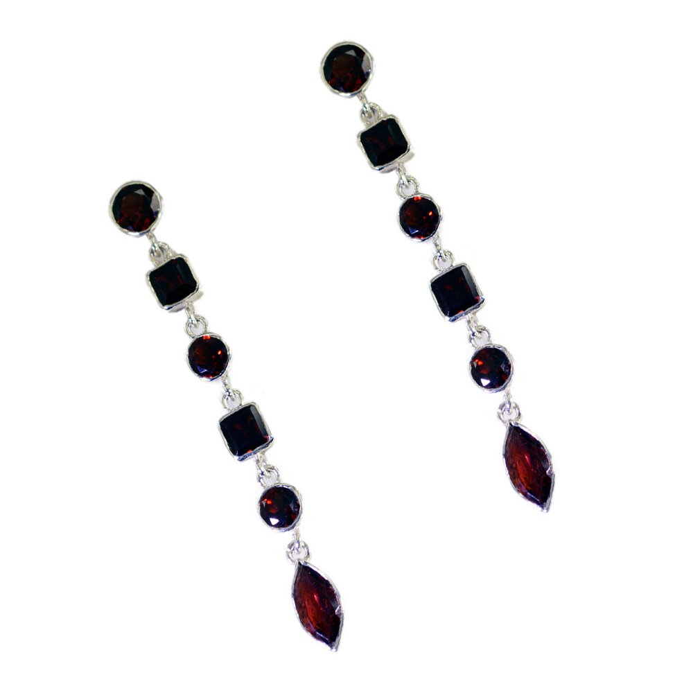 Boucles d'oreilles grenat véritable push back anti-perte argent 925