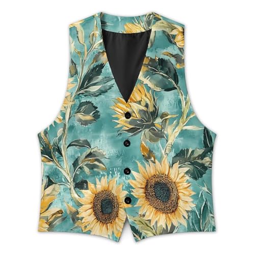 Vintage Sunflowers Floral Men's Formal Suit Vest for Business Formal Or Casual Dress Waistcoat Wedding3