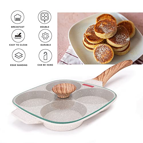 Bobikuke-Sarten-Tortitas-Sarten-Huevos-Poche-de-4-Agujeros-con-Tapa-Sarten-Antiadherente-de-Aluminio-para-Desayuno-Huevos-Fritos-Panqueques-para-Estufas-de-Gas-y-Cocinas-de-Induccion-Blanco