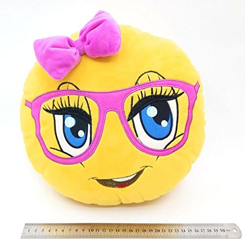 WEP Cute Girl with Pink Glasses Emoji Pillow Smiley Emoticon Cushion Stuffed Colorful Plush Toy 32cm New