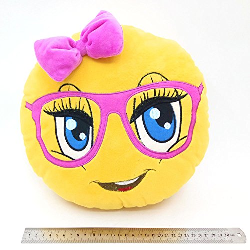 WEP Cute Girl with Pink Glasses Emoji Pillow Smiley Emoticon Cushion Stuffed Colorful Plush Toy 32cm New