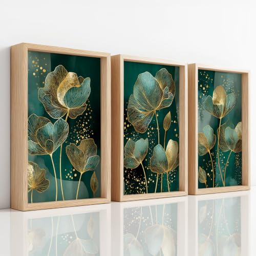 Affiche abstraite fleur or et vert pour décoration chambre et bureau