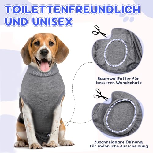 Eyein Hundebody Nach Op, Atmungsaktiver Verstellbarer Einteiler für weibliche und männliche Hunde, Anti-Lecken und Wundschutz, Alternative zu E-Kragen und Trichter nach Operationen, Grau, M