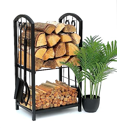DanDiBo Firewood Rack Indoor Metal Black 72 cm Firewood Stand with Fireplace Tools 96431 Firewood Trolley Firewood Holder Wood Stove Accessories