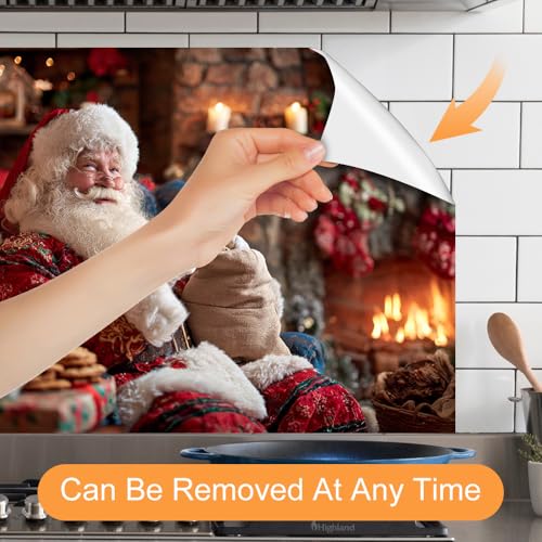 Image of Santa Cookie Fireplace Backsplash Peel and Stick, 35.4x23.6 in