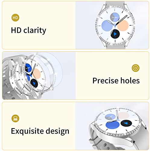 【4+4Pack】Bling Diamond Case For Galaxy Watch 5/Galaxy Watch 4 Screen Protector 44Mm,Anti-Fog Tempered Glass Protective Film And Hard Pc Cover Bumper,Samsung Watch 5/4 Smartwatch Accessories For Women #TOP2