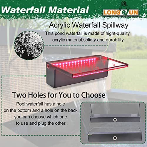 LONGRUN Waterfall Spillway APP Control Multi-Color LED Light Outdoor Pool Fountain, Acrylic Water Spillway Koi Pond Waterfalls Fountains Kit for Garden Patio Swimming Pool Decoration-11.8"