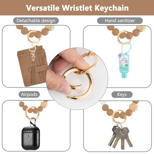Image of KNGITRYI Wristlet Wallet for Women,RFID Keychain Wallet with Beaded Strap | 8 Card Slots,ID Window,Zipper Pocket,Leather Tassel,Compact Design