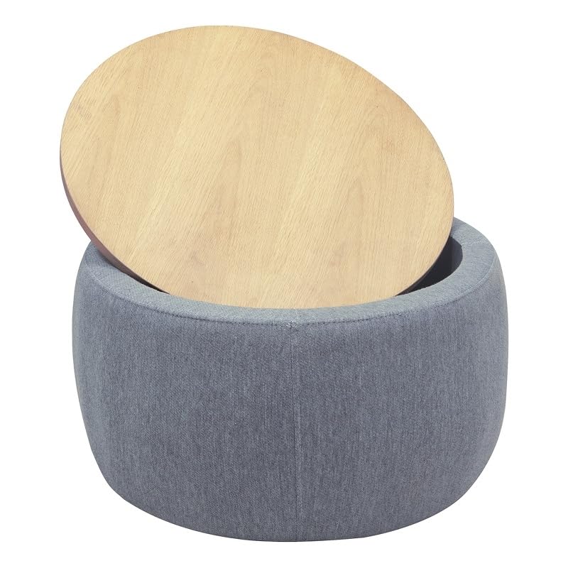 Direct Wicker Round Fabric Storage Ottoman Work as End table and Ottoman in Dark Gray