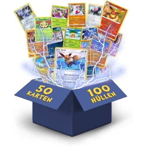 Pokemon Karten deutsch 50 Verschiedene 3 Seltene 3 Holo 1 zufällige Pikachu, Glumanda, Dedenne oder Evoli Sammelkarten Originale Pokemon Karten aktuelle Sets 100 Heartforcards® Card Guard Kartenhüllen