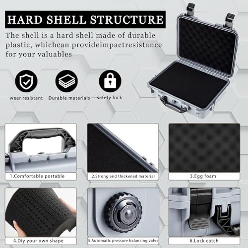 Image of Relaxweex 1 Pcs Waterproof Hard Case with DIY Customizable Foam Insert Portable Protective Case with Knife for Camera Drones Equipments Tools Test Instruments(Gray,11.3 x 8.7 x 4.2 Inch)