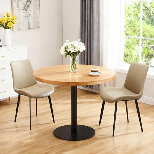 Image of Modern Dining Chairs Set of 2, PU Leather Dining Room Chairs, Upholstered Kitchen Chairs with Ergonomic Backrest & Sturdy Metal Legs, Perfect for Dining Room, Living Room, Khaki