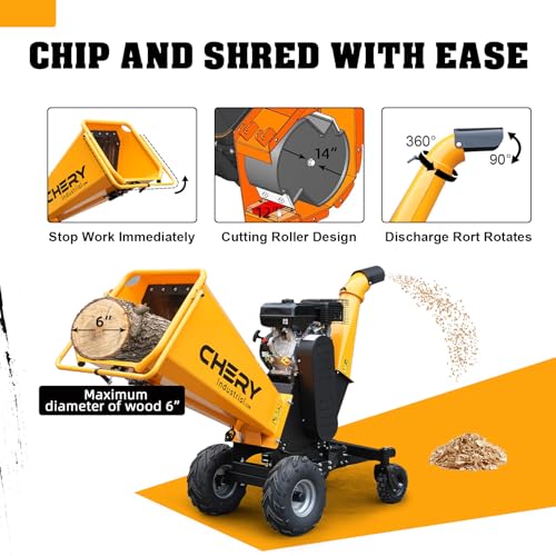 WTRAVEL 6" Gas Powered Wood Chipper 420cc 15HP Gasoline Engine Leaf Branch Shredder Mulcher Heavy Duty Woodchipper Multi-Function with Towbar & Stop Bar