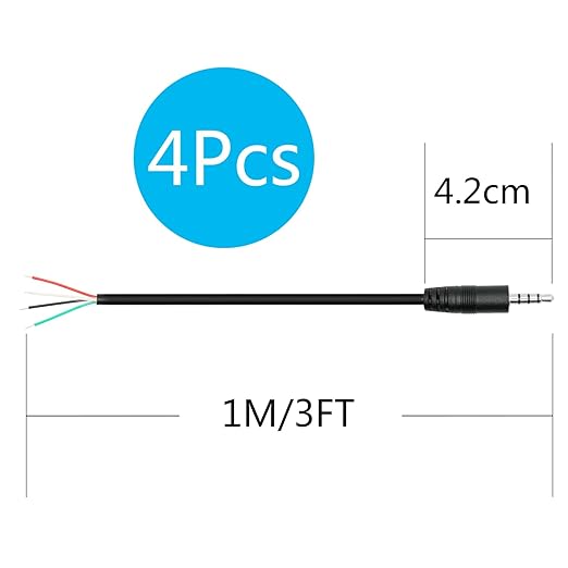 4 Piezas Cable 3.5mm Macho a 4 Pines Pelado 91cm TRRS Estéreo Reparación miniatura 6