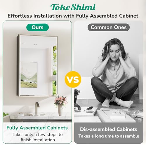 Image of TokeShimi 24 x 30 in Bathroom Mirrored Medicine Cabinet, Fully Assembled