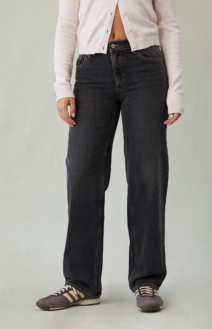 PacSun Women's Jordyn Low Rise Straight Leg Jeans Contrast Stitch Black