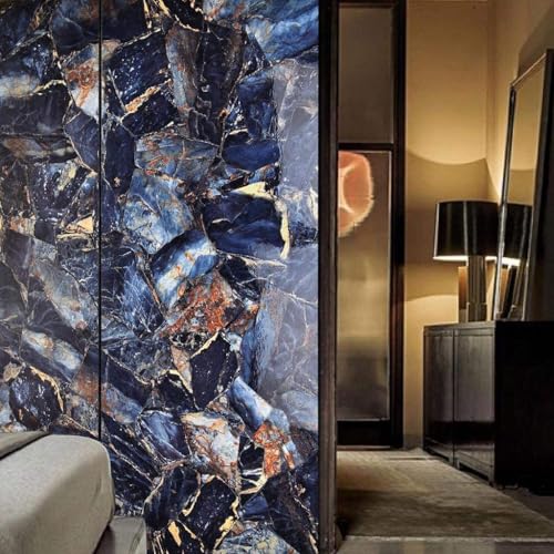 Image of KBR Self-Adhesive PVC 3D Wall Sticker Oil Proof and Waterproof, Kitchen Backsplash Dark Blue Gold Stickers Wallpaper for Hotel, Living Room, Bedroom & Cafe Walls (60cm x 200cm, Pack of 2)