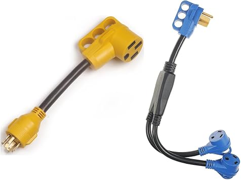 Generator Power Adapter 30Amp Male 4 Prong Plug to 50 Amp RV Receptacle NEMA L14-30P to 14-50R + RV Y Splitter 50A Male to 2 30A Female NEMA 14-50P to 2 TT-30R