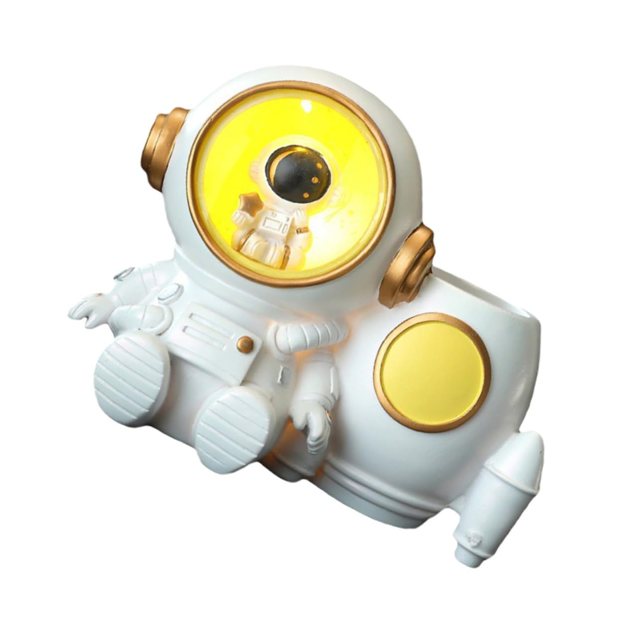 Alipis Porta Matite Astronauta con Luce, in Resina Bianca, Grande Capacità per Scrivania, per Studenti e Accessori da Ufficio