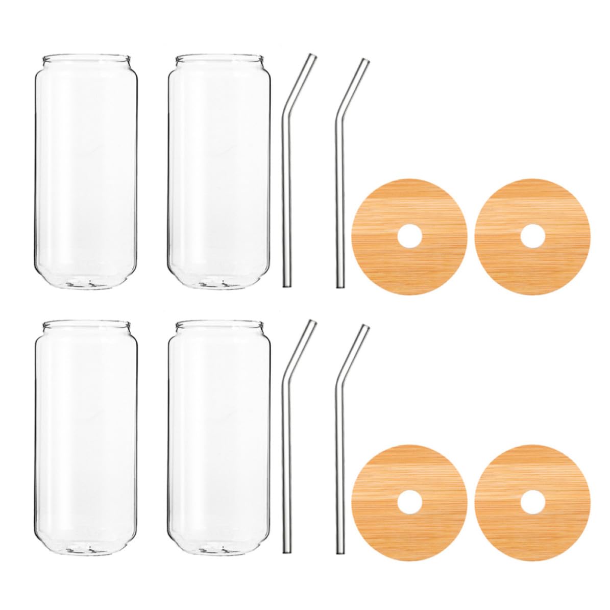 Zerodeko Set da 4 Bicchieri di Vetro con Cannuccia e Coperchio, Capacità 550ml, Design Semplice e Funzionale per Casa e Ristorante, per Bevande Fredde e Tè