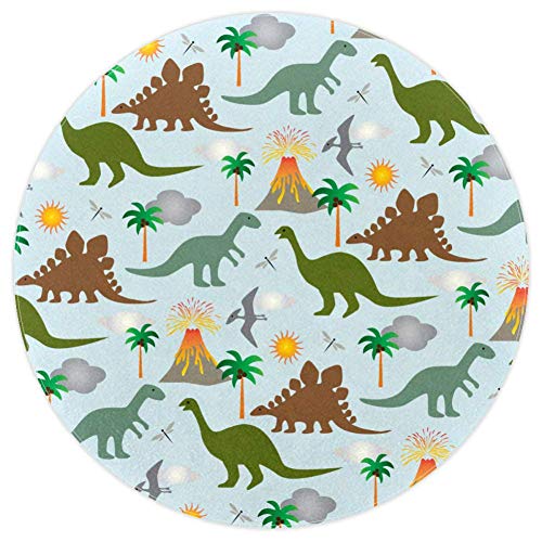 TIZORAX - Alfombra de área Redonda con diseño de Dinosaurios y volca