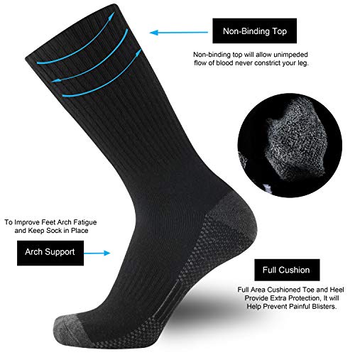 Onke Cotton Cushion Crew Socks For Men Athletic All Seasons Warm Heavy Duty Work Boot Thick Moisture Control Sweat Wicking(Black L) #TOP1