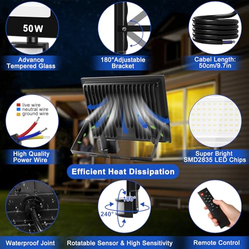 Projecteur LED extérieur 50W avec détecteur et télécommande réglable IP67 - 5