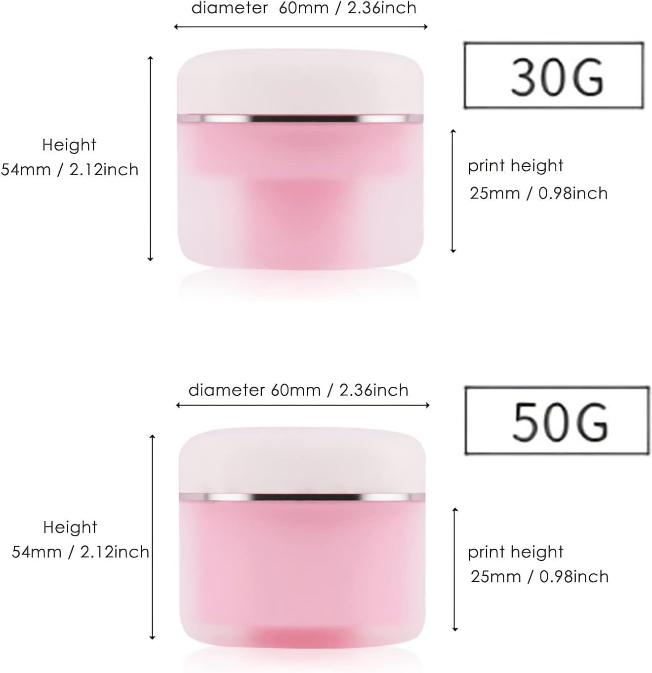 Confezione da 4 vasetti cosmetici in plastica rosa satinata con(50ml)