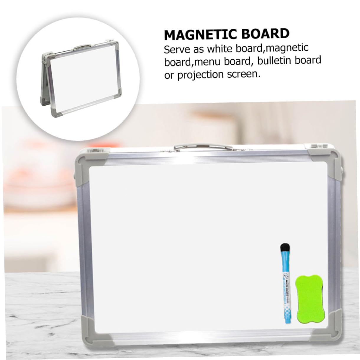 Zerodeko Lavagna Bianca Magnetica da Scrivania Doppia Faccia Pieghevole Superficie Liscia e Struttura in Lega di Alluminio per Casa e Scuola