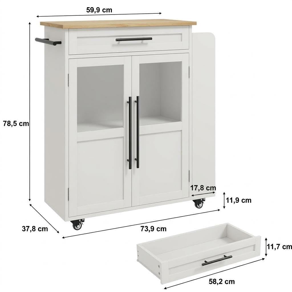 Îlot De Cuisine Mobile Style Campagnard Avec Roulettes Verrouillables