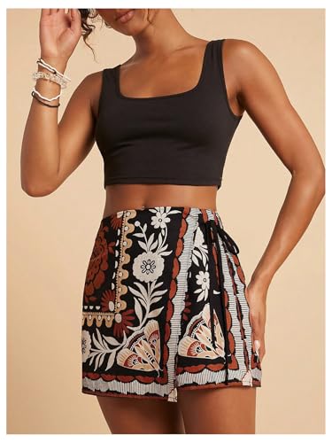 Image of SweatyRocks Women's Boho Mini Skirts Floral Shorts Tie Side Wrap Skorts