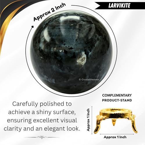 Image of Certified Larvikite Crystal Ball for Meditation - Premium Crystal Vastu Items for Home and Feng Shui Items for Good Luck - Ideal for Pooja Supplies and Spiritual Practices (2 inch Inch)