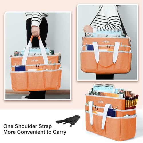 JJRING Craft Organizer Tote Bag, Large Art Storage Caddy with Multiple Pockets, Orange Sewing Bag for Art, Craft, Scrapbooking, School, Medical, and Office Supplies Storage by JJRING - Image 6