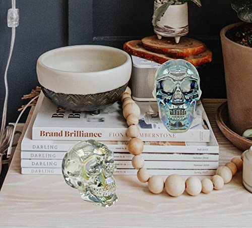 Fzbhro Crystal Skull Head Statues Clear Skull Figurines K9 Glass Skull Gemstone Halloween Decor Gifts For Women Plating Light Blue 2.8" #TOP4
