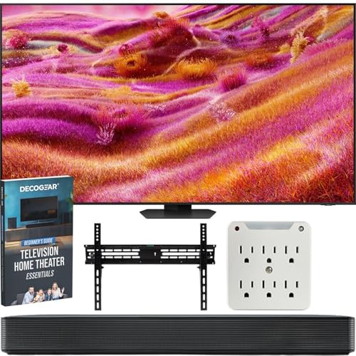 Samsung 43 inch Neo QLED 4K QN90F Vision AI Smart TV (2025) Bundle with SKM1 2.0-Ch. Soundbar, 37'-70' TV Wall Mount, 6-Outlet Surge Adapter & Deco Gear Complete Home Theater Beginner's Guidebook