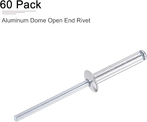 Miniatura 6 de Remaches ciegos de 0.157 in x 0.787 in (DxL) - Paquete de 60 - Bueno para unión de maquinaria - Remache de extremo abierto de cúpula de aluminio