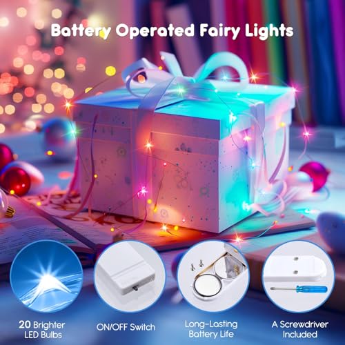 Image of Brightown 12 Pack Easter Day Pastel LED Fairy Lights Battery Operated - Waterproof Silver Wire 7 ft 20 LED Firefly Lights for Easter Day Decor DIY Craft Party Bedroom