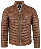 milestone - veste matelassée en cuir véritable pour homme en nappa d'agneau cognac marron moyen, cognac, 60 cm