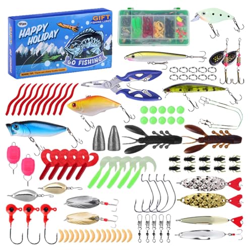 Rronnoy フィッシングベイトキット,バス釣り用ルアー キット - 百一個のクリスマス用魚餌 ストリームエビ トラウト カラスト 湖 海水 海辺 沿岸 - クリスマスプレゼントにも最適
