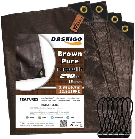 DASKIGO 4 x 4M Heavy Duty 200GSM White Reinforced Tarpaulin Cover Waterproof Tarp Sheet & 6 Pcs Bungee Balls
