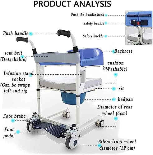 Patiëntlift Rolstoel Verpleeghulp Medische Full Body Transfer Shifter Nachtkastje met 180° gedeelde stoel Douchestoel - Afbeelding 4