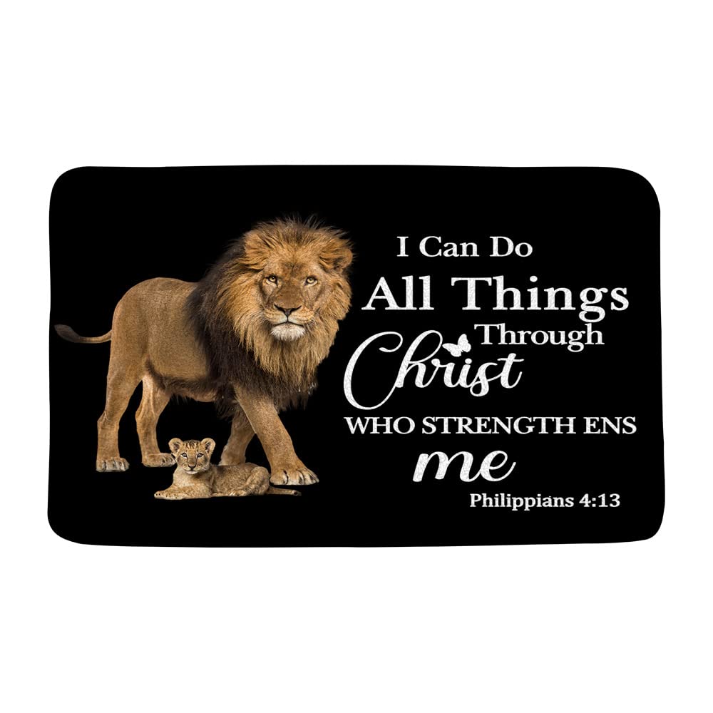 Bioputty Lion Inspirational Quotes Bath Mat Brown African Animals Cool Strong Wildlife Jungle Safari Motivational Words Art Men Boys Black Bathroom Decor Absorbent Rug 24X16 Inch