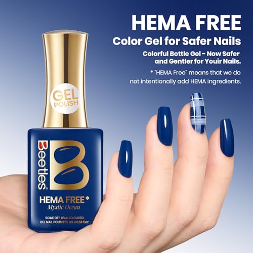 Image of Beetles Dark Blue Gel Nail Polish 15ml HEMA-Free Navy Blue Soak Off UV | Mystic Ocean is a 15ml deep blue gel color for holiday nail art and salon-style DIY manicures; cure with UV /LED light.