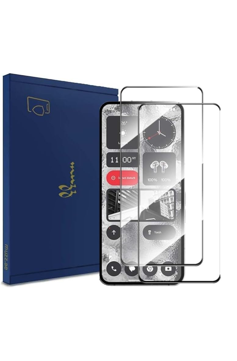 Muzz 2 Pieces - Full Screen Tempered Glass Nothing Phone 2 Black Full Cover Glue HD Screen Protector For Full Coverage Black Edge 3D Guard Glossy Glass on For Nothing 2 (6.7") (2)