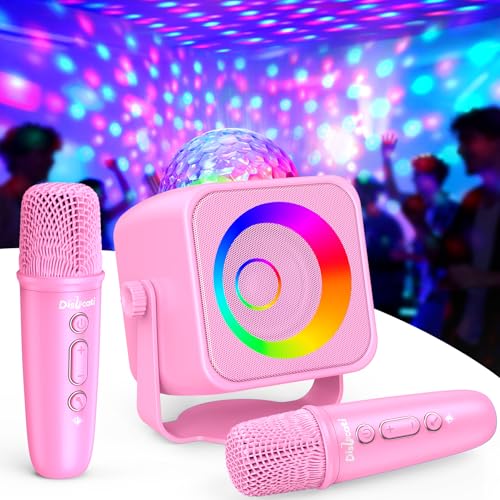 Dislocati Micro Karaoke Enfant Adulte, Jouet Fille 5 6 7 8 9 10 11 12 Ans 2 Micro avec Lumières LED Disco et Support Amovible Cadeau Anniversaire Fille 3-15...