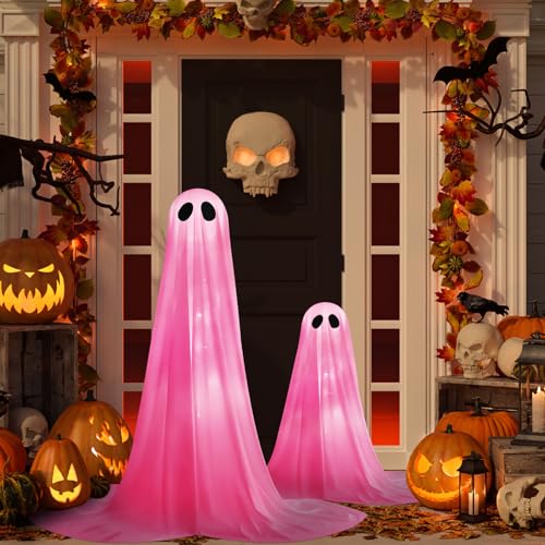 2 Pack Halloween Ghosts Outdoor Pink Spooky Ghost Decorations Outside...