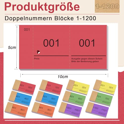 Bloques de números del 1 al 1200 Nezyo con talonario doble de 5 x 10 cm para guardarropa 2