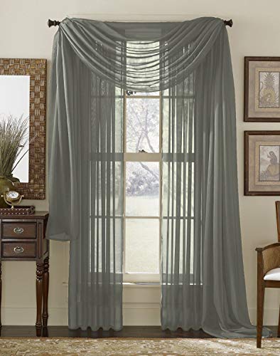 Juego de 3 Cortinas Transparentes con Costuras para Ventana y Bufanda, de Interior, 2 Paneles y 1 Bufanda a Juego