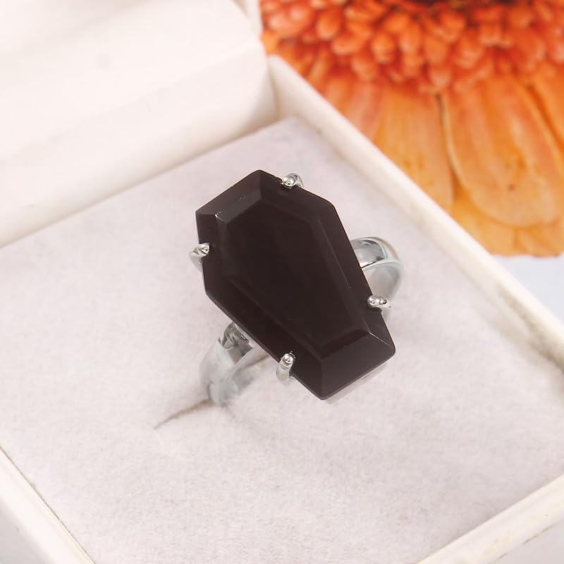 925 Sterling Silver Black Onyx Ring For Women (3.92 Cttw, Emerald Cut 10X8MM, Gemstone December Birthstone